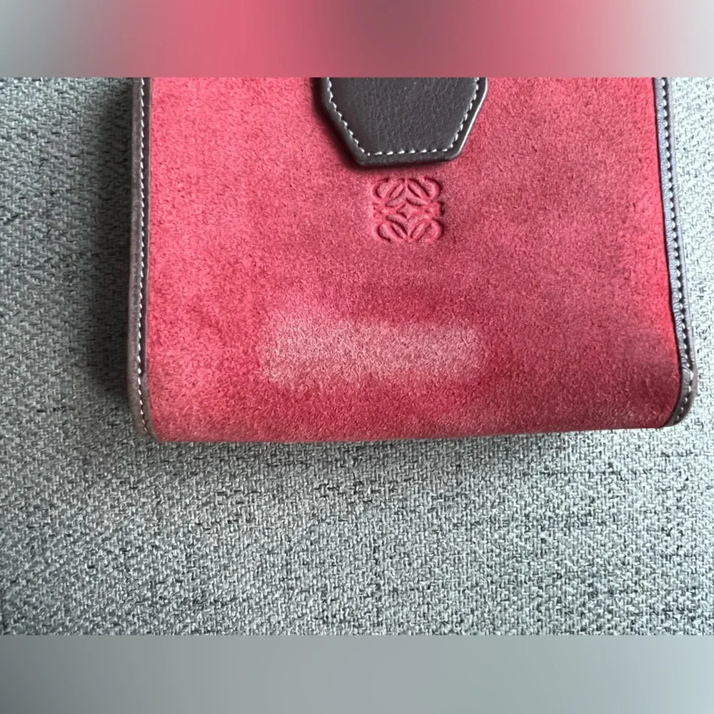 Loewe Amazona Vintage Anagram Suede bifold wallet.